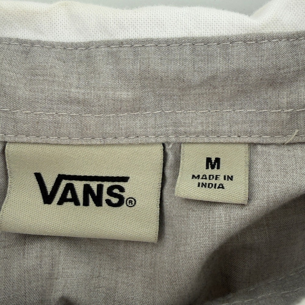 Vans Mens Medium Colorblock Short‎ Sleeve Button Down Shirt White Purple Grey - Picture 4 of 5